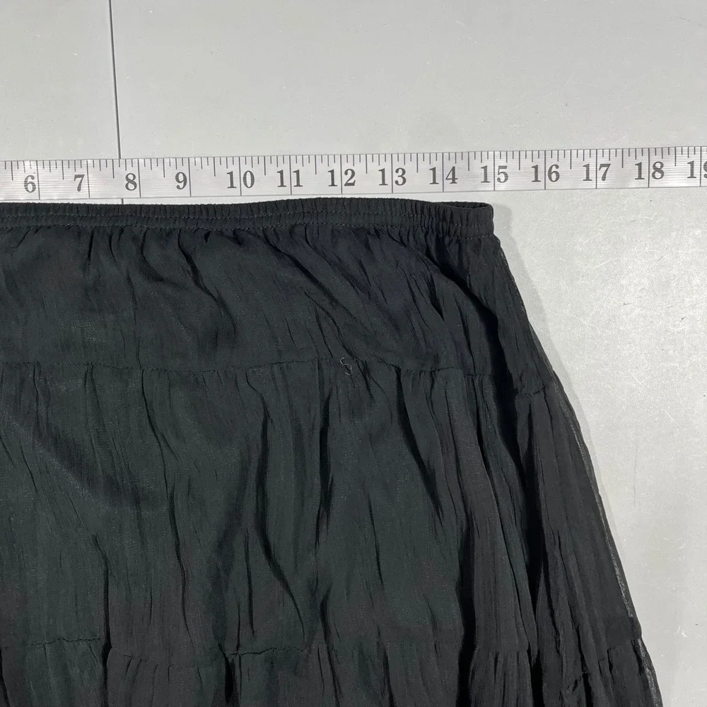 Rafael VTG 90s Fairy Grunge Black Tiered Maxi Skirt Embroidery Boho Womens Large